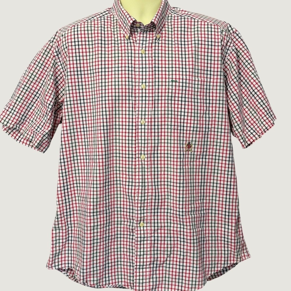 Vintage 90s Tommy Hilfiger Crest Logo Button Down Shirt Mens Large Plaid Preppy